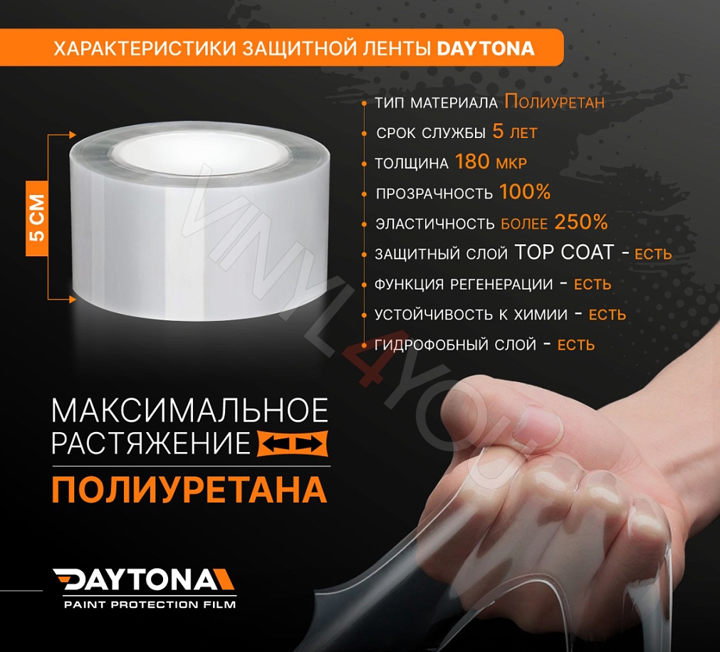 Полиуретановая защитная лента DAYTONA PPF S300 ширина 5см (длина 5 м)